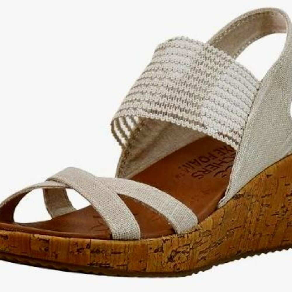 NWT Skechers Womens Beverlee High Tea Wedge Sandals Size 9.5 msrp $50